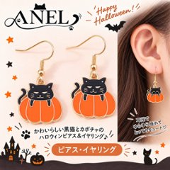 カボチャの上の黒猫ピアス・イヤリングの画像
