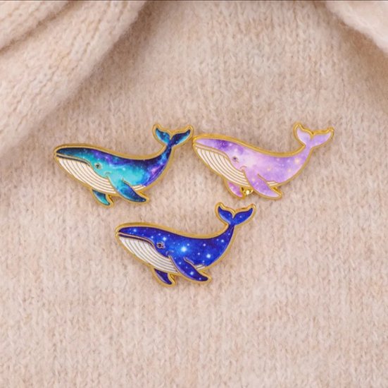 銀河を泳ぐクジラのピンバッジ画像