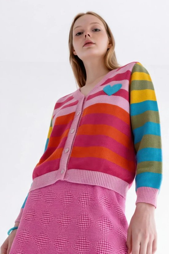 ストライプ カーディガン ピンク - アガタ・ルイス・デ・ラ・プラダ（CHAQUETA RAYAS ROSA MUJER - Agatha Ruiz de la Prada）画像