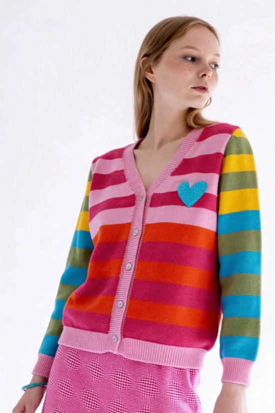 ストライプ カーディガン ピンク - アガタ・ルイス・デ・ラ・プラダ（CHAQUETA RAYAS ROSA MUJER - Agatha Ruiz de la Prada）画像