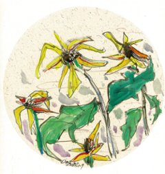 水墨画『向日葵』（ダイム・リー作品）スクエア額付きの画像