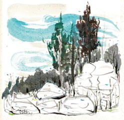 水墨画『帰途』（ダイム・リー作品）スクエア額付きの画像