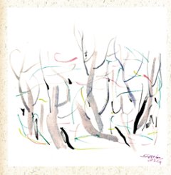 水墨画『枯木』（ダイム・リー作品）スクエア額付きの画像