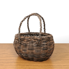 一点物｜あけび-かごバッグ｜黒あけび｜並編み｜特小（ミニ）サイズ｜胴張り｜楕円舟底｜グニ手の画像