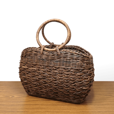 一点物｜あけび-かごバッグ｜たすき編み｜中サイズ｜四角底｜胴張り｜リング手の画像