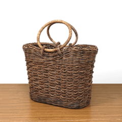 一点物｜山ぶどう｜あけび-かごバッグ｜たすき編み｜中サイズ｜小判底｜口広｜リング手の画像