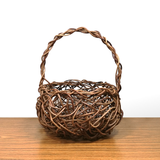 一点物｜あけびかご｜ミニバスケット｜ミニかごバッグ｜乱れ編み｜鉢カバー｜円型｜一本手画像