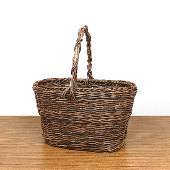 一点物｜あけびかご｜ミニバスケット｜買い物かご｜並編み｜鉢カバー｜小サイズ｜楕円底｜口広｜一本手画像