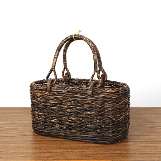 一点品｜あけび-かごバッグ｜たすき編み｜小サイズ｜小判底｜浅型｜黒あけび画像