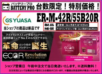 国内シェア　NO,1 GSYUASAバッテリー　ER-M-42R/55B20Rの画像