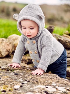 【LAST/Denim6-12m】JoJoMamanBebe★ベアフーディカーディガン(~24m)(全2色)画像