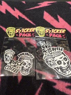 RACE COFFEE [stickers] ホワイト /レースコーヒー / ステッカー 大　/  ロゴ　スカル　画像