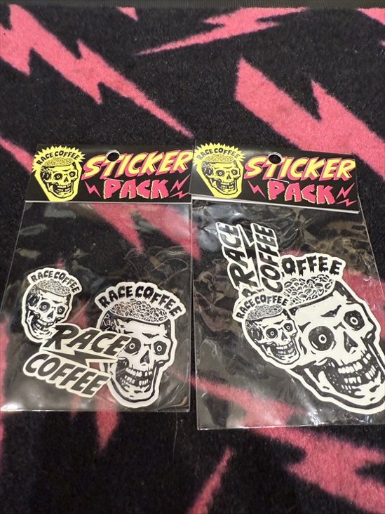 RACE COFFEE [stickers] ホワイト /レースコーヒー / ステッカー 大　/  ロゴ　スカル　画像