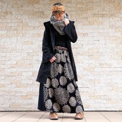 当店オリジナル＊起毛素材＊ダリアフラワー柄切り替え＊ロングスカート＊エスニック＊dandelion＊ネパール＊画像