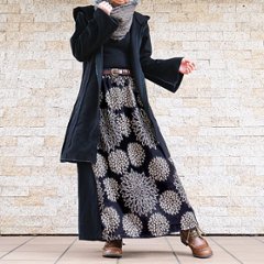 当店オリジナル＊起毛素材＊ダリアフラワー柄切り替え＊ロングスカート＊エスニック＊dandelion＊ネパール＊画像