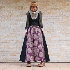 当店オリジナル＊起毛素材＊ダリアフラワー柄切り替え＊ロングスカート＊エスニック＊dandelion＊ネパール＊画像