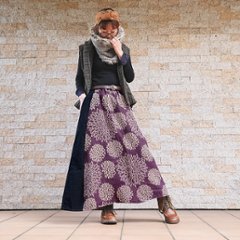 当店オリジナル＊起毛素材＊ダリアフラワー柄切り替え＊ロングスカート＊エスニック＊dandelion＊ネパール＊画像