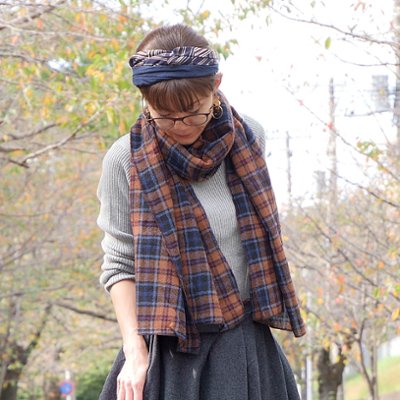【お値下げ】当店オリジナル*ウールガーゼ*タータンチェック柄*小顔効果◎大判ストール*ひざ掛け・羽織りとしても*エスニック*dandelion*ネパール*の画像