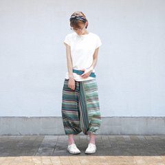 newカラー＊再入荷＊ストライプ切り替え＊裾ぼってりのゆる可愛いシルエット＊サルエルパンツ＊エスニック＊dandelion＊ネパール＊d-pn001画像