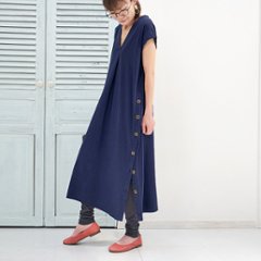 creema特集掲載＊当店オリジナル＊スリット×ココナッツボタン＊フレンチスリーブ＊フロントタック＊Vネックワンピース＊dandelion＊ネパール＊d-dr505の画像