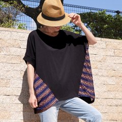 フラワー柄×ラメ切り替え＊ゆったりドルマンチュニック＊トップス＊カットソー＊Tシャツ＊エスニック＊ネパール＊d-tp001画像