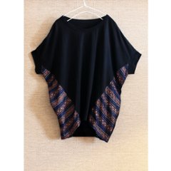 フラワー柄×ラメ切り替え＊ゆったりドルマンチュニック＊トップス＊カットソー＊Tシャツ＊エスニック＊ネパール＊d-tp001画像