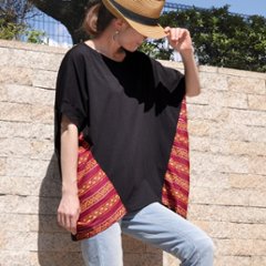 フラワー柄×ラメ切り替え＊ゆったりドルマンチュニック＊トップス＊カットソー＊Tシャツ＊エスニック＊ネパール＊d-tp001画像