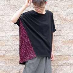 フラワー柄×ラメ切り替え＊ゆったりドルマンチュニック＊トップス＊カットソー＊Tシャツ＊エスニック＊ネパール＊d-tp001の画像