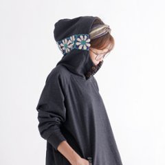 Renewal再販×3＊オフタートルネック＊花クロシェ×ボーダーフード＊裏地フリース＊プルオーバー＊パーカー＊d-tp507の画像