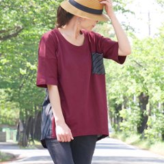 【新作カラー追加】ストライプ切り替え＊ゆったりドロップショルダーデザイン＊カットソー＊トップス＊Tシャツ＊d-tp514画像