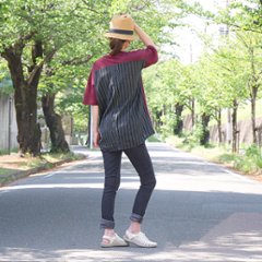 【新作カラー追加】ストライプ切り替え＊ゆったりドロップショルダーデザイン＊カットソー＊トップス＊Tシャツ＊d-tp514画像