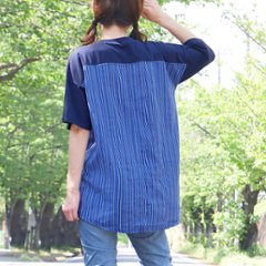 【新作カラー追加】ストライプ切り替え＊ゆったりドロップショルダーデザイン＊カットソー＊トップス＊Tシャツ＊d-tp514画像