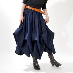 ★お待たせしました★【自由にアレンジスカート】デニム～Denim～360度＊全円＊どんなコーデも自由自在にデザイン＊動くたびに美シルエット＊サーキュラースカート＊インディコデニム＊d-sk009の画像