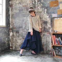 ★お待たせしました★【自由にアレンジスカート】デニム～Denim～360度＊全円＊どんなコーデも自由自在にデザイン＊動くたびに美シルエット＊サーキュラースカート＊インディコデニム＊d-sk009画像