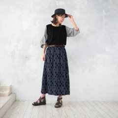 着丈2展開＊リーフライン柄＊ゆるやかなフレアAラインシルエット＊落ち感あるやわらかコットン素材＊スカート＊d-sk513画像