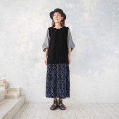 着丈2展開＊リーフライン柄＊ゆるやかなフレアAラインシルエット＊落ち感あるやわらかコットン素材＊スカート＊d-sk513画像