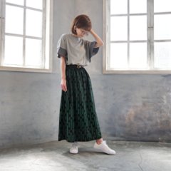 着丈2展開＊リーフライン柄＊ゆるやかなフレアAラインシルエット＊落ち感あるやわらかコットン素材＊スカート＊d-sk513画像