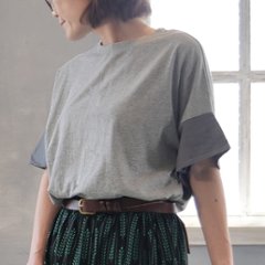 季節の変わり目にも◎動くたびに揺れる軽やかフレアスリーブ＊配色切り替え＊チュニック＊トップス＊カットソー＊d-tp015の画像