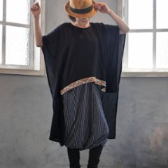 ゆるり、風まとうポンチョ風＊幾何学柄×インド刺繍＊楊柳生地＊ナチュラル＊チュニック＊トップス＊d-tp016の画像