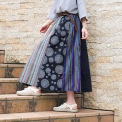 Newカラー＊パネル切り替え＊マルチカラーストライプ×曼荼羅柄（マンダラ柄）＊ふんわりロングスカート＊裏地付き＊d-sk008の画像
