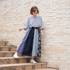 Newカラー＊パネル切り替え＊マルチカラーストライプ×曼荼羅柄（マンダラ柄）＊ふんわりロングスカート＊裏地付き＊d-sk008画像