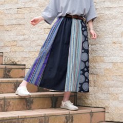 Newカラー＊パネル切り替え＊マルチカラーストライプ×曼荼羅柄（マンダラ柄）＊ふんわりロングスカート＊裏地付き＊d-sk008画像