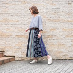 Newカラー＊パネル切り替え＊マルチカラーストライプ×曼荼羅柄（マンダラ柄）＊ふんわりロングスカート＊裏地付き＊d-sk008画像