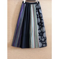 Newカラー＊パネル切り替え＊マルチカラーストライプ×曼荼羅柄（マンダラ柄）＊ふんわりロングスカート＊裏地付き＊d-sk008画像