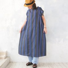 2丈から選べる＊綿素材で心地よく＊さらりと着られる＊マルチストライプ＊ゆったりAラインワンピース＊d-dr521の画像