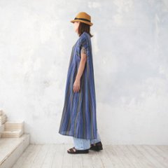 2丈から選べる＊綿素材で心地よく＊さらりと着られる＊マルチストライプ＊ゆったりAラインワンピース＊d-dr521画像