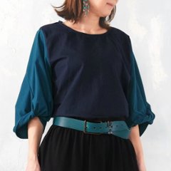 ふわりとひろがる袖の立体感を遊ぶ「ひねり袖 」＊ツートーンカラー＊大人カジュアルトップス＊カットソー＊d-tp017の画像