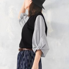 ふわりとひろがる袖の立体感を遊ぶ「ひねり袖 」＊ツートーンカラー＊大人カジュアルトップス＊カットソー＊d-tp017画像