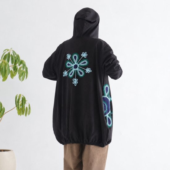 新色追加＊立体花刺繍が映える＊ゆったりバルーンシルエット＊ジップアップ＊ふんわりコットン＊フードパーカー＊羽織り＊d-jk518画像