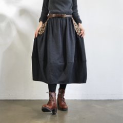 インド刺繍リボンのポケットが揺れる＊ふんわり大人可愛い＊ふんわり暖か裏起毛＊バルーンスカート＊ d-sk511画像